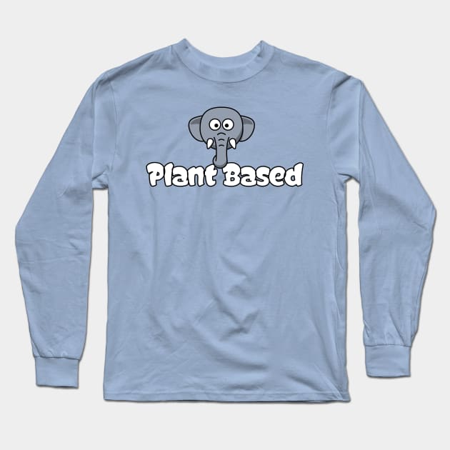 Plant Based Vegan Vegetarian Elephant Cartoon Kids Tshirt Long Sleeve T-Shirt by evergreen_brand